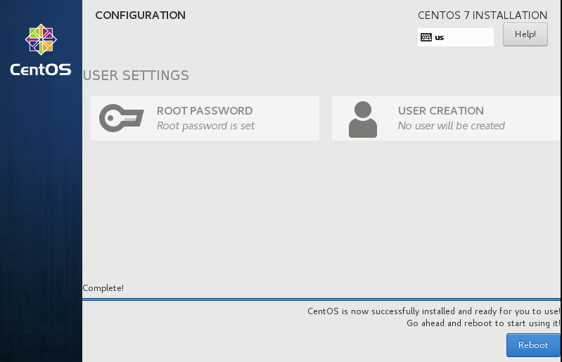 CentOS 7 Installation Complete