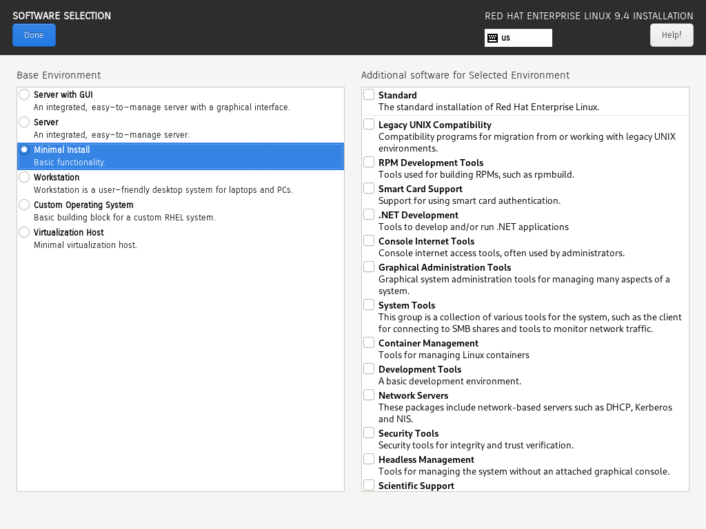 Choose RHEL Minimal Install