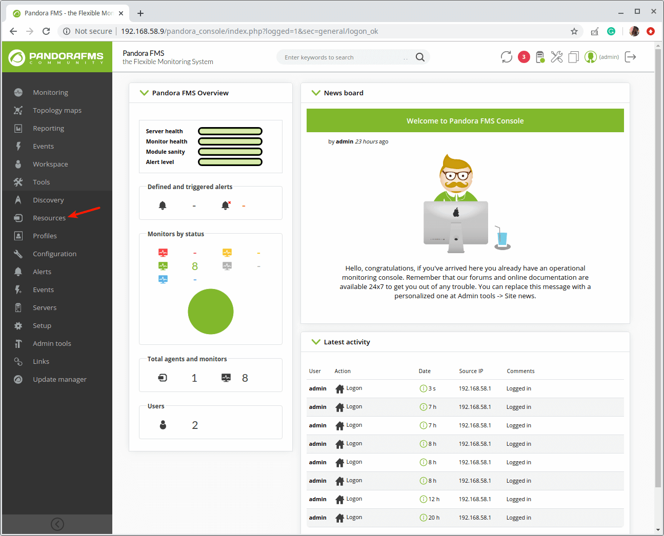 Pandora FMS Resources Tab