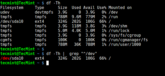 df Command - Find Filesystem Type