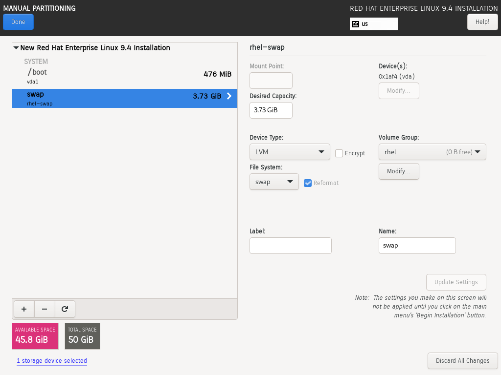 Swap Partition Created